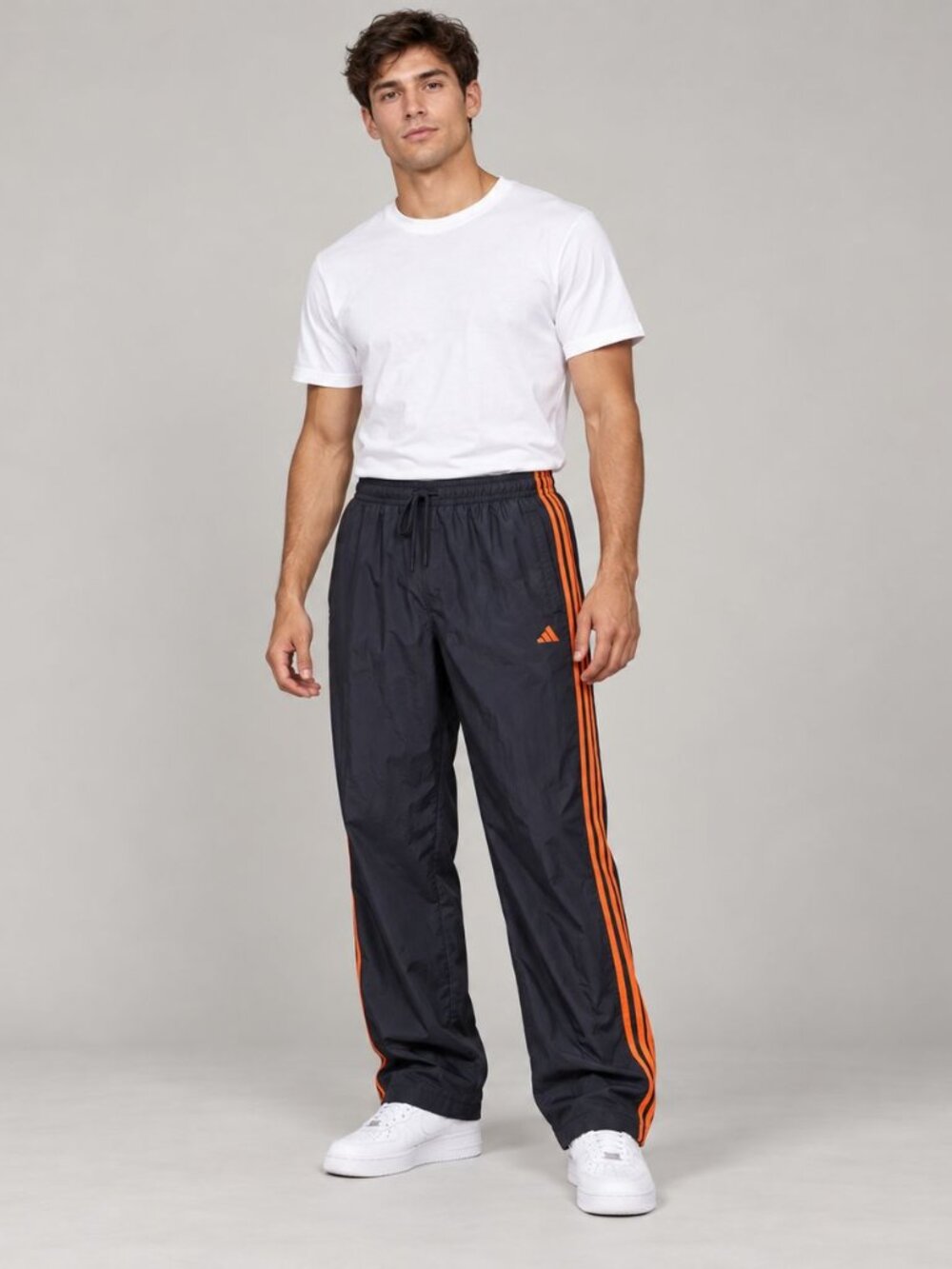 Adidas Navy Orange 3 Stripe Track Pants Pull On Size L Y2K Streetwear Athleisure